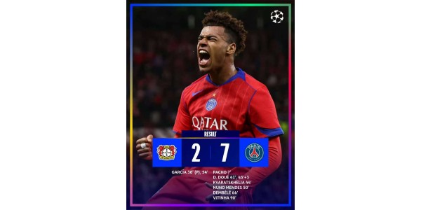 Liga prvaka se vratila, a PSG je slomio Leverkusen 7-2. Liga prvaka se vratila, a PSG je slomio Leverkusen 7-2.